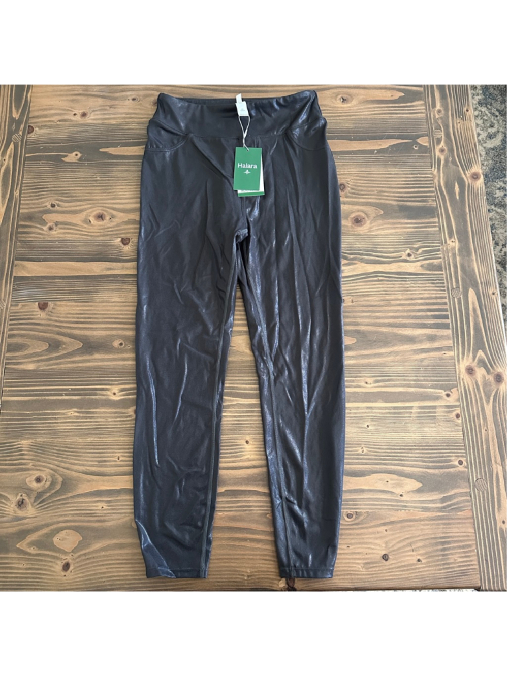Halara Shimmer Leggings M Black High Waist Metallic Pocket Activewear NTW
